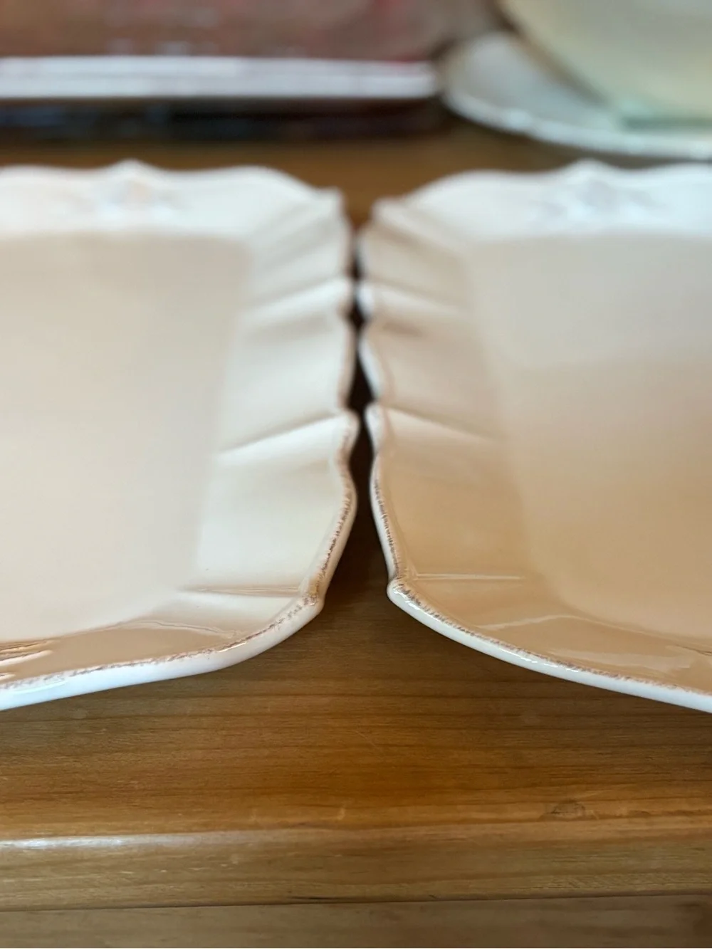 Sur La Table Scalloped Ceramic Serving Platters in Cream - Set of 2